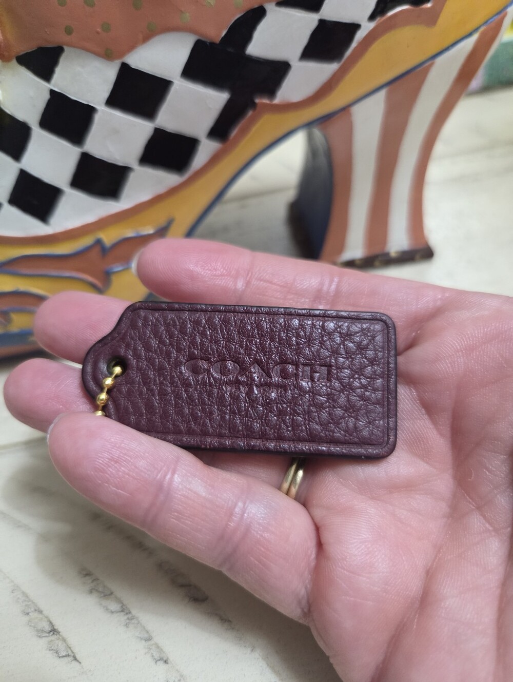 Coach Deep Burgundy Pebbled Leather Hangtag, EUC